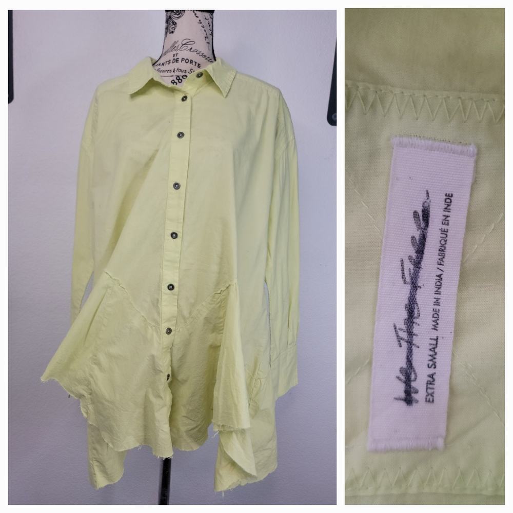 Free People Freya Poplin Button Down Tunic Top Size XS Oversized Bohemian Beachy